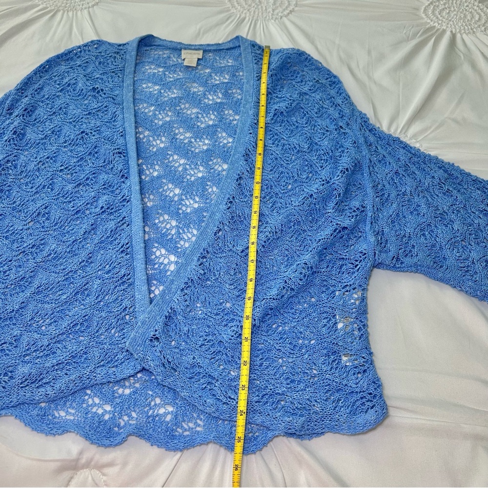 Chico's Linen & Cotton Blend Open Knit Drape Front Drop Shoulder Cardigan Sz XL - Picture 13 of 16